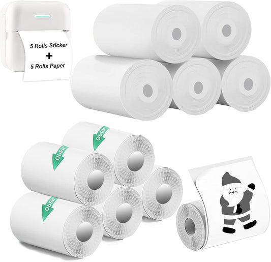 5 Rolls Thermal Printer Paper & 5 Rolls Self-adhesive Stickers, White Printer Paper For Mini Sticker Receipt Printer Portable Bluetooth Pocket Printer, Mini Printer Paper Refill For Mini Printer