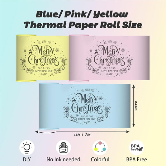 9 Rolls Thermal Printer Paper, Colorful Printer Paper for Mini Sticker Receipt Printer Portable Bluetooth Pocket Printer, Mini Printer Paper for Most Mini Thermal Printer, 3 Color Non-sticker Paper